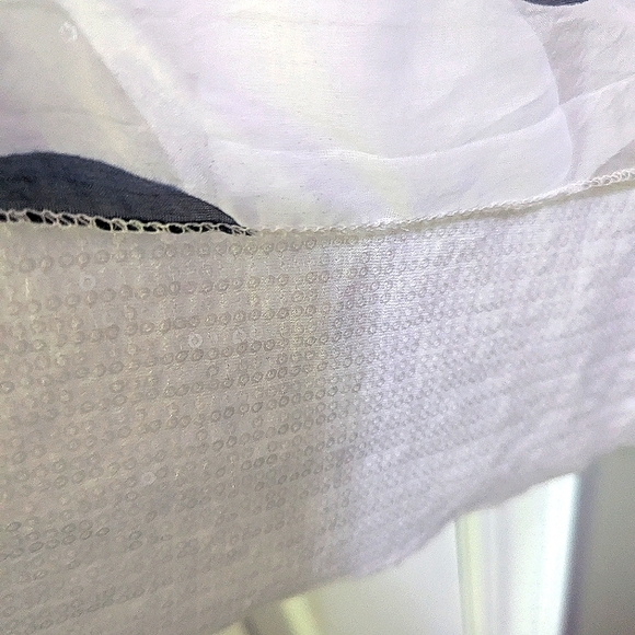 Silk Tunic, white with pink and navy large polka dots, and with sequin trim - Picture 3 of 4